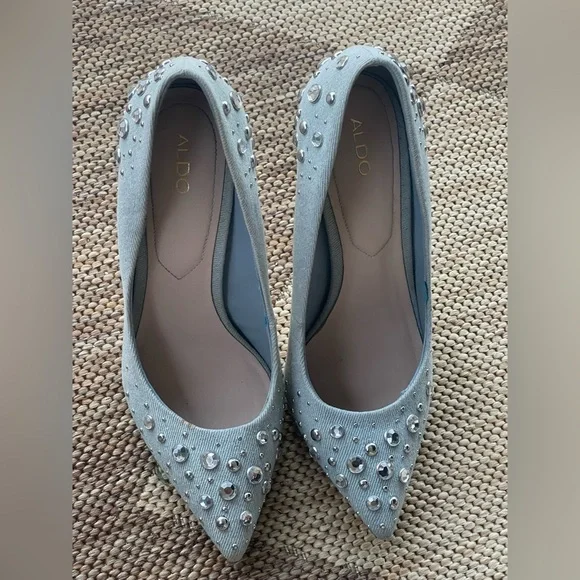 ALDO Elegant Blue Embellished Women's denimHeels size 7 - Picture 9 of 16